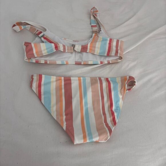 TARGET Striped Coral Blue Large Medium Women's Bikini 2 Piece Set Swimwear - Picture 2 of 4